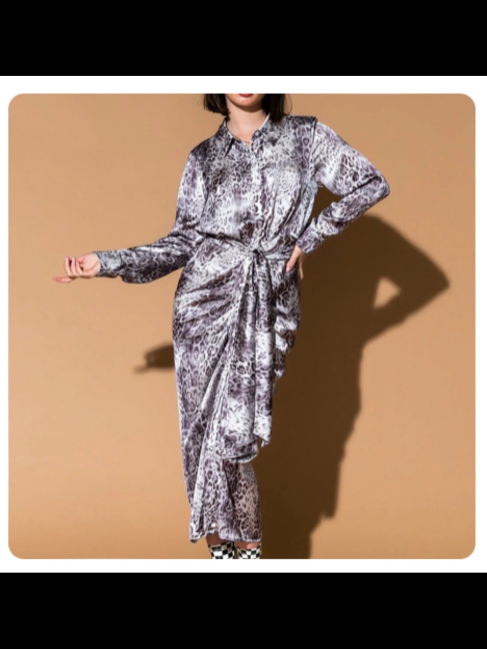 Dressed in LALA Grey Animal-Print Satin Midi Dress